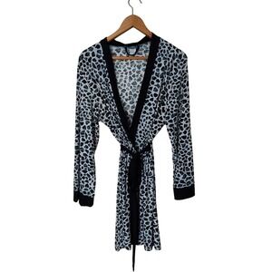 Linea Donatella Womens Leopard Robe Gray Black L/XL Kimono Loungewear Mob Wife